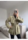 Kuşaklı Midi Trençkot - YEŞİL