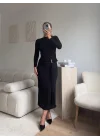 Kuşaklı Toka Detay Elbise - SİYAH