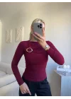 Luna Toka Detaylı Drapeli Bluz - BORDO