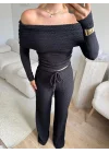 Madonna Yaka Crop & Pantolon Takım - SİYAH