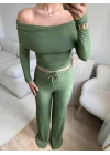Madonna Yaka Crop & Pantolon Takım - YEŞİL