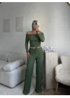 Madonna Yaka Crop & Pantolon Takım - YEŞİL