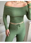 Madonna Yaka Crop & Pantolon Takım - YEŞİL