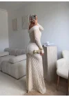 Madonna Yaka Dantel Elbise - BEJ