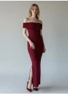 Madonna Yaka Long Elbise - BORDO