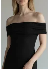 Madonna Yaka Long Elbise - SİYAH