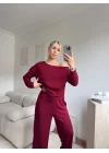 Omuz Detaylı Günlük Takım - BORDO