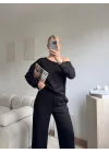 Omuz Detaylı Günlük Takım - SİYAH