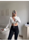 Ön Bağlamalı Fit Crop - BEYAZ