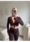 Ön Bağlamalı Fit Crop - KAHVE