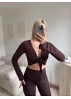 Ön Bağlamalı Fit Crop - KAHVE
