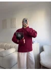 Oversize Bisiklet Yaka Kazak - BORDO