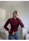 Parmak Geçmeli Premium Kumaş Bluz -BORDO