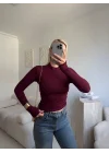 Parmak Geçmeli Premium Kumaş Bluz -BORDO