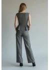 Peplum Detaylı Bluz ve Yüksek Bel Palazzo Pantolon Takım - GRİ