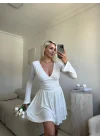 Pileli Kruvaze Şortlu Elbise - BEYAZ