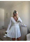 Pileli Kruvaze Şortlu Elbise - BEYAZ