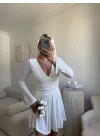 Pileli Kruvaze Şortlu Elbise - BEYAZ