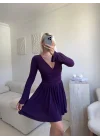 Pileli Kruvaze Şortlu Elbise - MOR
