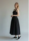 Poplin Kare Yaka Prenses Elbise - SİYAH
