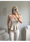 Premium Volanlı Pantolon Takım - BEJ