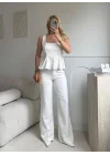 Premium Volanlı Pantolon Takım - BEYAZ