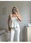 Premium Volanlı Pantolon Takım - BEYAZ