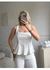 Premium Volanlı Pantolon Takım - BEYAZ