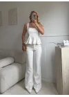 Premium Volanlı Pantolon Takım - BEYAZ