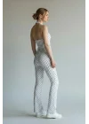 Puantiyeli Halter Yaka Crop Top Pantolon Takım
