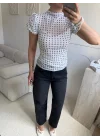 Puantiyeli Karpuz Kol Bluz - BEYAZ