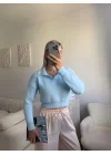 Premium Polo Yaka Crop - MAVİ