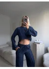 Salaş Crop & Pantolon Takım - LACİVERT
