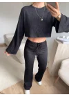Salaş Crop & Pantolon Takım - SİYAH
