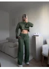 Salaş Crop & Pantolon Takım - YEŞİL