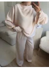 Saten Oversize İkili Takım - BEJ