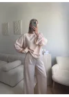 Saten Oversize İkili Takım - BEJ