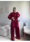 Saten Oversize İkili Takım - BORDO
