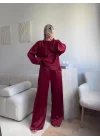 Saten Oversize İkili Takım - BORDO
