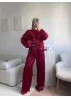 Saten Oversize İkili Takım - BORDO