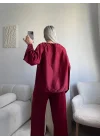 Saten Oversize İkili Takım - BORDO