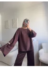 Saten Oversize İkili Takım - KAHVE