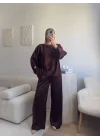 Saten Oversize İkili Takım - KAHVE