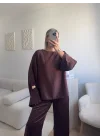 Saten Oversize İkili Takım - KAHVE