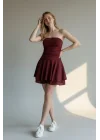 Simli Straplez Şortlu Elbise - BORDO