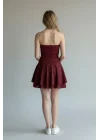 Simli Straplez Şortlu Elbise - BORDO