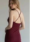 Sırt Çapraz Degaje Askılı Elbise - BORDO