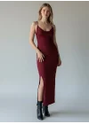 Sırt Çapraz Degaje Askılı Elbise - BORDO