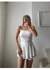 Sırt Dekolte Askılı Şortlu Elbise-BEYAZ