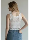 Sırt Güpürlü Kolsuz Crop - BEYAZ